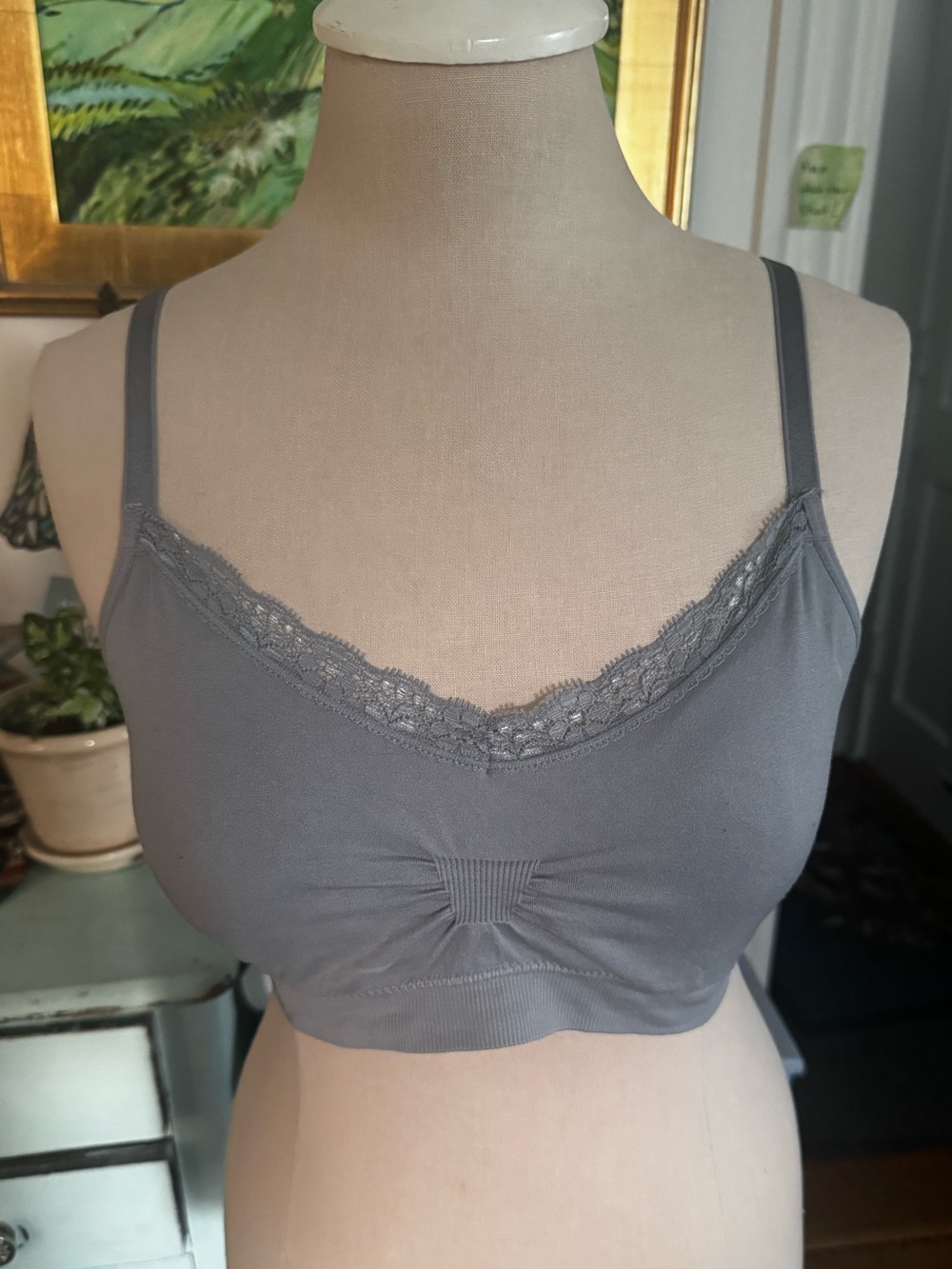 COOBIE Full Size Bralette L/XL Gray Removeable Pads Stretch Bra VGUC
